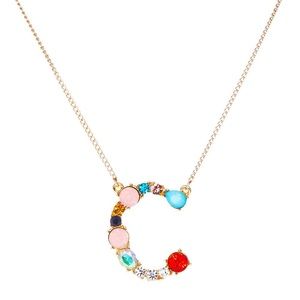Gold Initial 'C' Multicolor Crystal Pendant Necklace